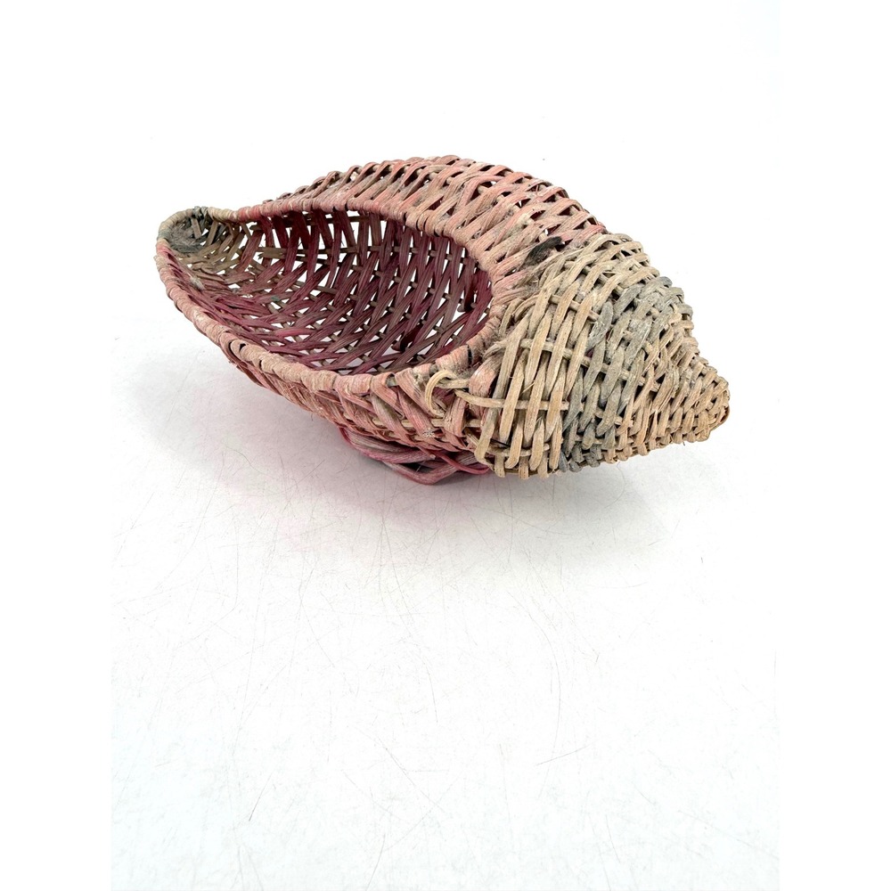 Ben Rickert Wicker Conch Shell Basket Small Pink Coastal Cottagecore Decor